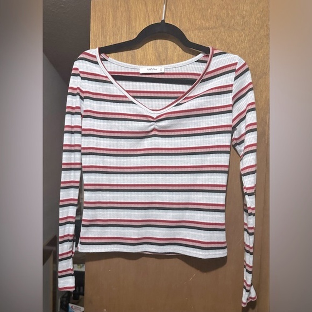 Multi Colored V-Neck Striped Long Sleeve